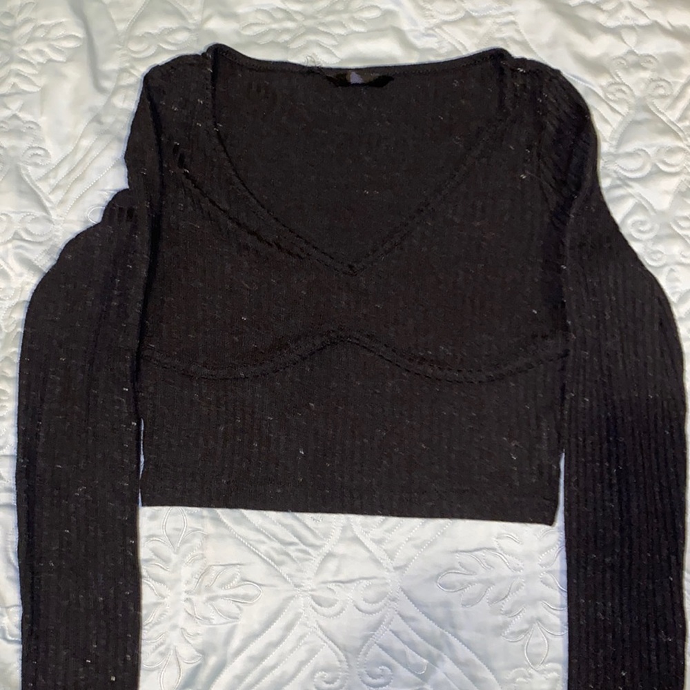 Tight fitted V-neck longsleeve crop shirt
